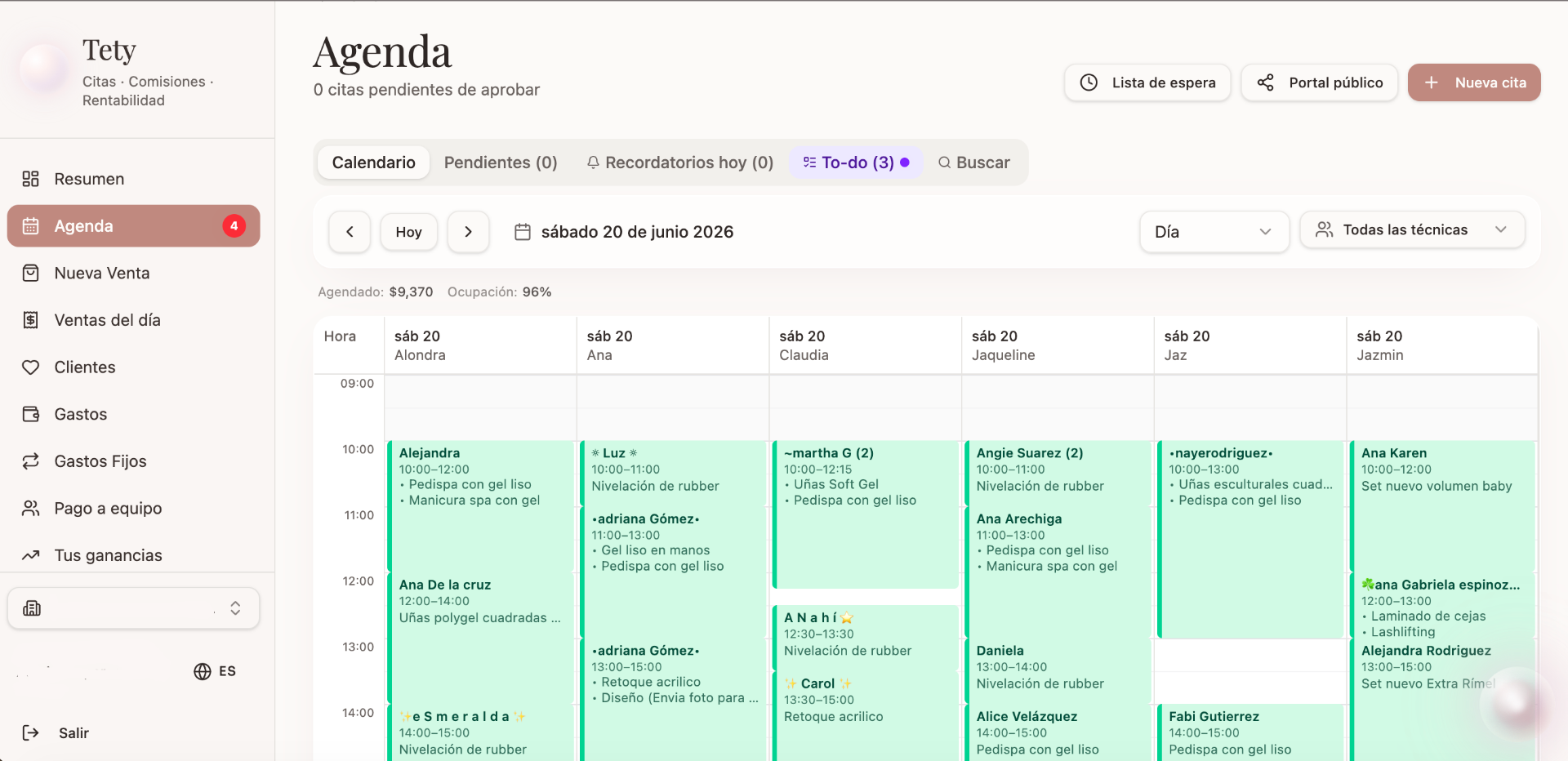 Vista previa de la agenda de Tety