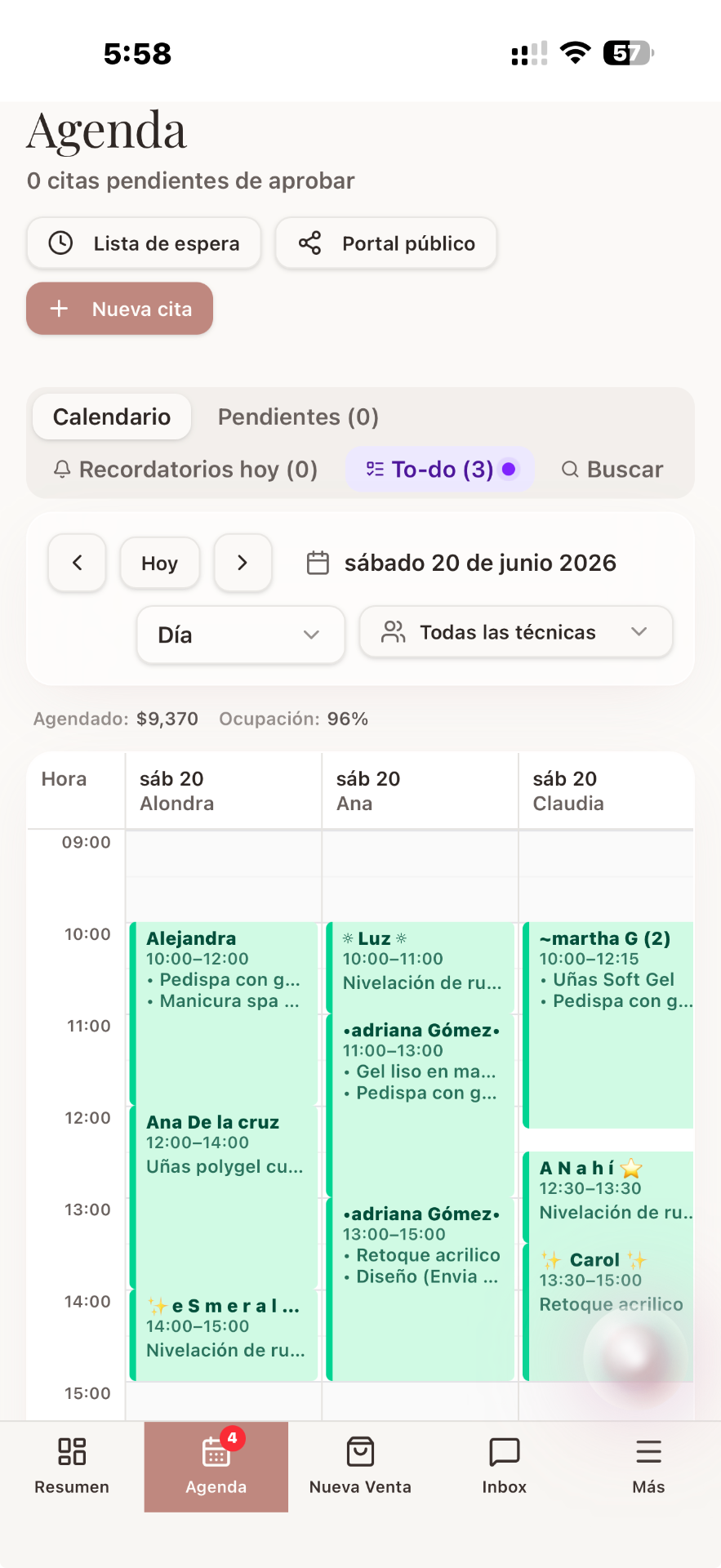 Vista previa de la agenda de Tety